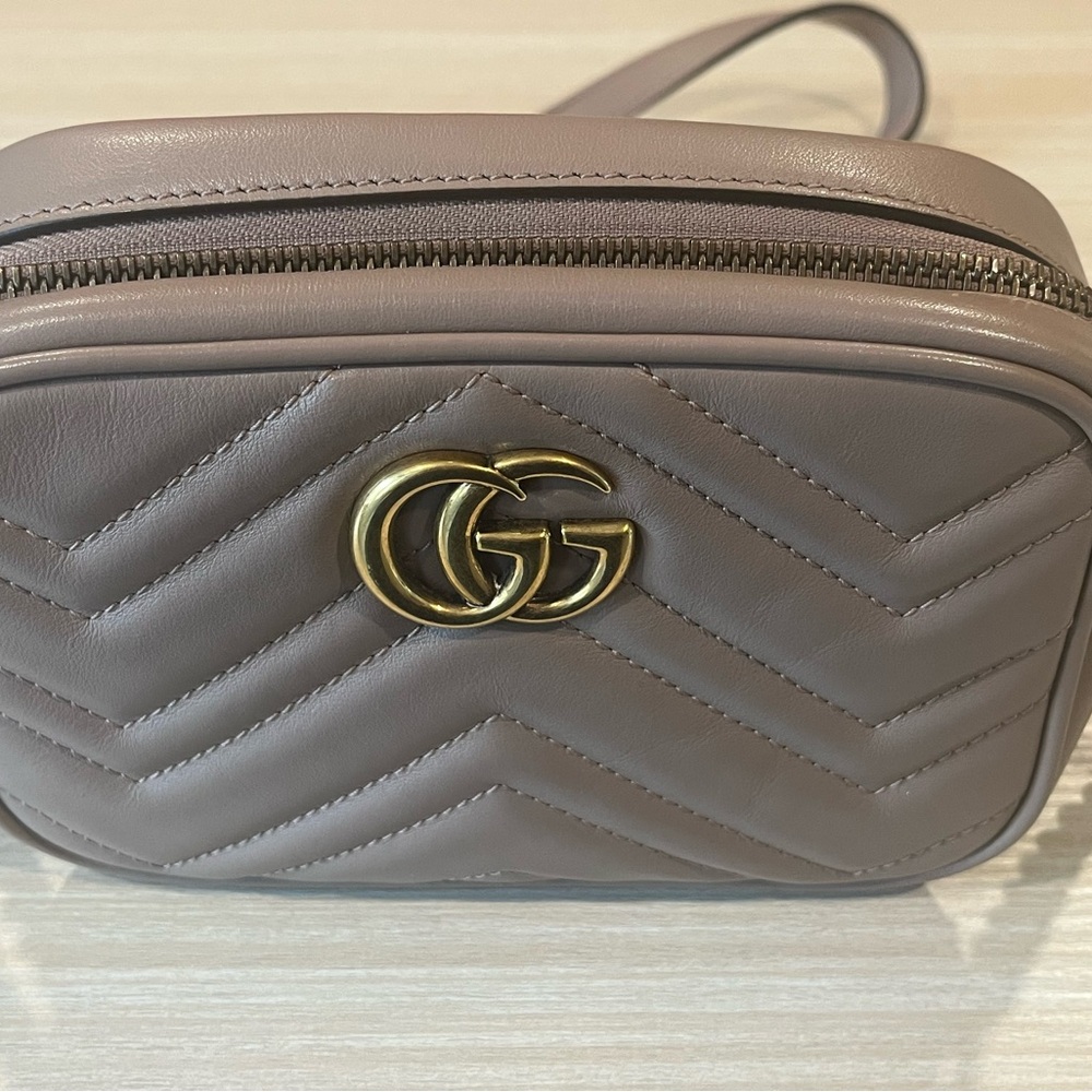 Gucci Mini GG Maramont Taupe Leather Crossbody Camera Bag - Picture 8 of 10